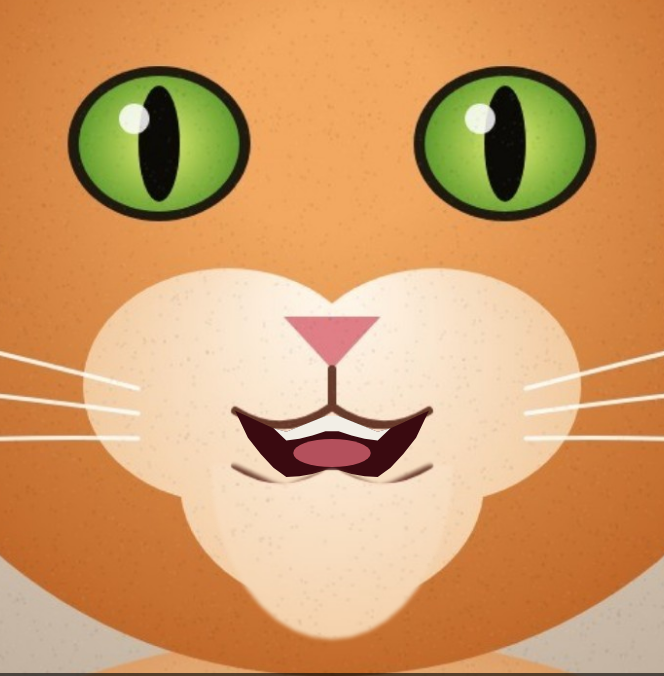 Close-up of the talking cat: the jaw drops and the teeth and tongue show