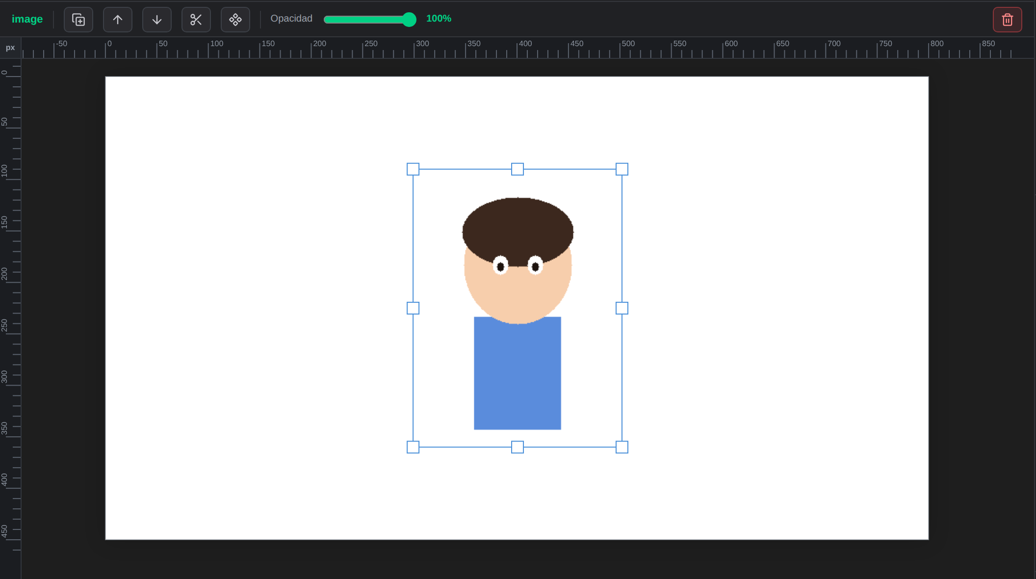 Una imagen importada, centrada y seleccionada en el lienzo del editor